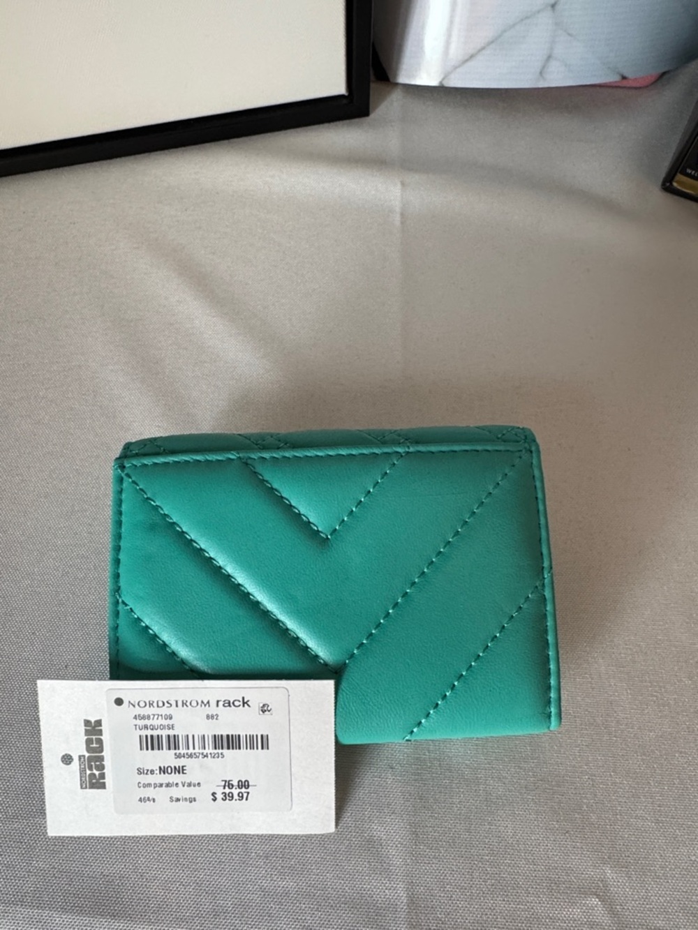 Kurt Geiger Quilted Turquoise Leather Wallet with Decorative Gold Clasp - Picture 3 of 3